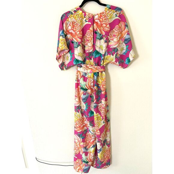 Farm Rio Anthropologie Eulalie Wide-Leg Jumpsuit size XS pink floral spring - Picture 3 of 12